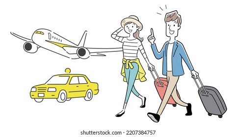 Vector illustration material: couple going on a trip