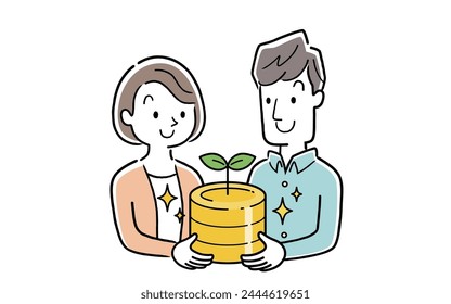 Vector illustration material: Couple managing and raising money