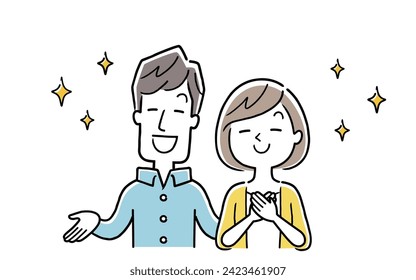 Vector illustration material: Couple with a refreshing smile