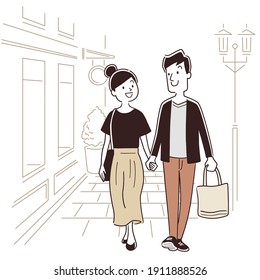 Vector illustration material: couple, couple shopping, mask