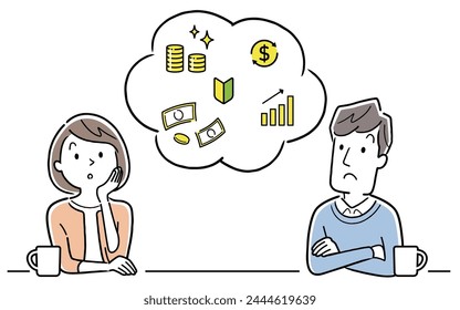 Vector illustration material: Couple thinking about money management