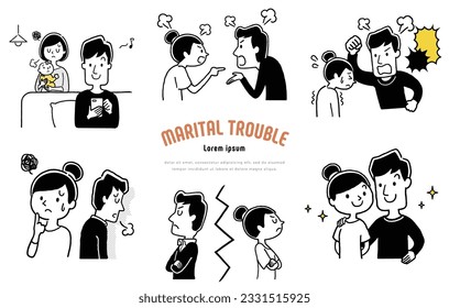 Vector illustration material: couple trouble, couple relationship, person set