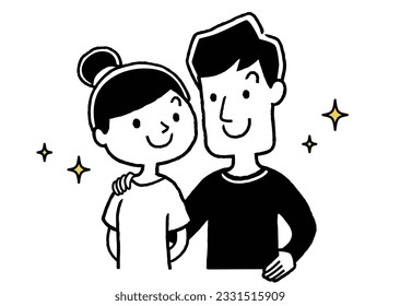 Vector illustration material: a couple who are on good terms, a couple who supports each other