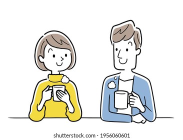 Vector Illustration Material: Couples, couples relaxing with a drink