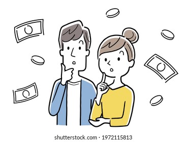 Vector Illustration Material: Couples Thinking About Money, Couples