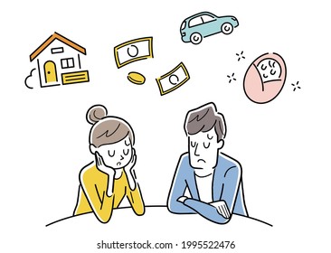 Vector illustration material: Couples who are worried about the future