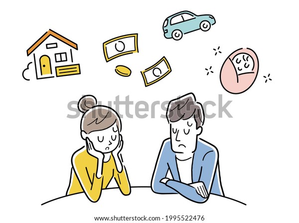 Vector illustration material: Couples who are\
worried about the\
future