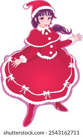 Vector illustration material of a cute young girl dressed in a Santa Claus costume