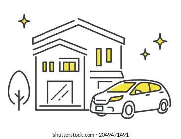Material de ilustración vectorial: Casas y autos separados