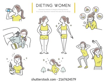 Material de ilustración del vector: Mujer de la dieta, conjunto de personas