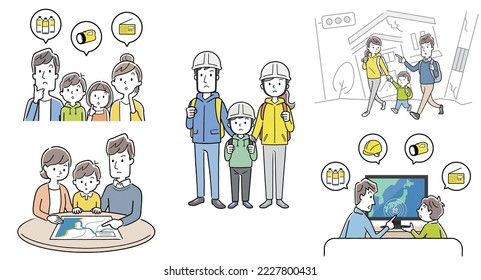 Vector illustration material: disaster prevention, disaster, person set