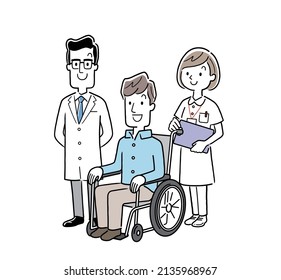 Vector Illustration Material: Doctor, Nurse and Patient Male, Discharge