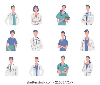 Vector illustration material: doctor, nurse, healthcare worker, person set