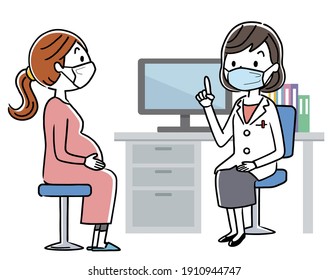 Vector Illustration Material: Doctors and patients wearing masks