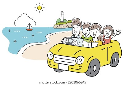 Vector illustration material: Drive to the sea with family, travel