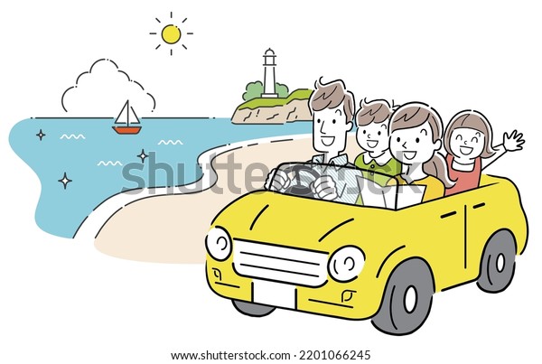 Vector illustration material: Drive to the sea\
with family, travel