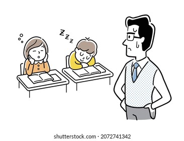 Vector illustration material: Elementary school students who have not listened to the teacher's class