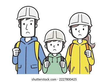 Vector illustration material: Family clothes to evacuate in the event of a disaster