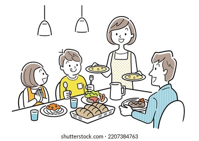 Vector illustration material: family eating at home