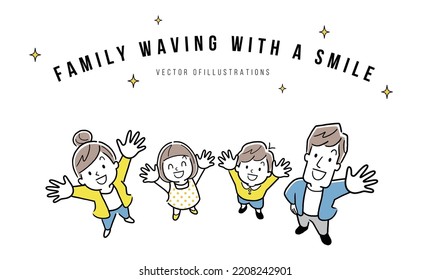 Material de ilustración del vector: familia de cuatro personas mirando hacia arriba con una sonrisa