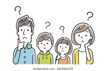 Material de ilustración del vector: Una familia de cuatro personas que siente dudas