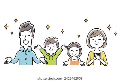 Vector illustration material: A family of four expressing a refreshing and comfortable expression