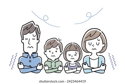 Vector illustration material: A family of four shivering from the cold