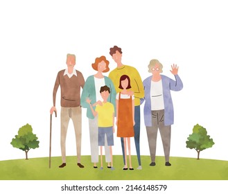 Vector illustration material: family, grandparents, 3 generations