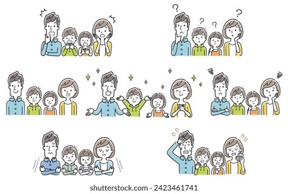 Vector illustration material: family set in various situations