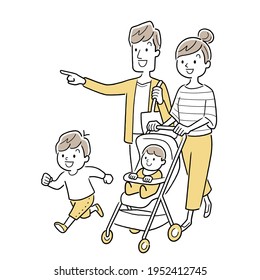 Vector Illustration Material: Family, Stroller, Outing