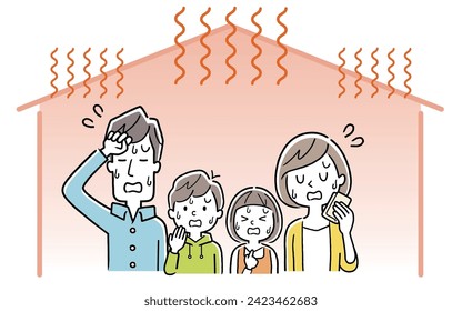 Vector illustration material: A family suffering from heat inside the house