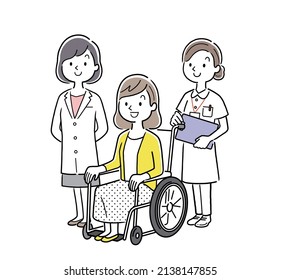 Vector Illustration Material: Female Doctor, Nurse and Patient Female, Discharge