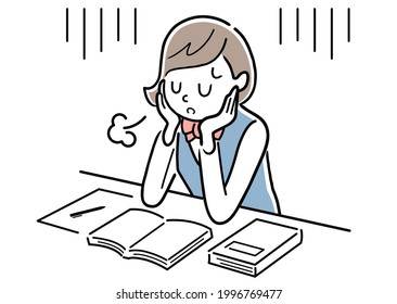 Vector illustration material: Female student who is not motivated to study