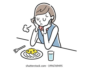 Vector illustration material: Female student with no appetite