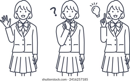 Vector illustration material of a female student wearing a uniform