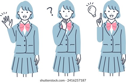 Vector illustration material of a female student wearing a uniform