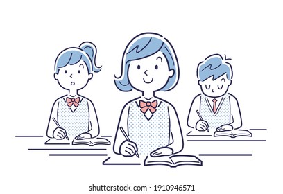 Vector illustration material: Female students taking classes