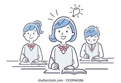 Vector illustration material: Female students who can understand the lesson content