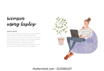 Vector Illustration Material: Female using a laptop