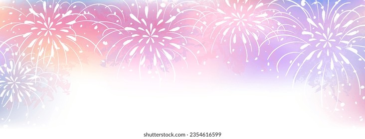 Material de ilustración vectorial de fuegos artificiales en un fondo de gradación rosa como el atardecer