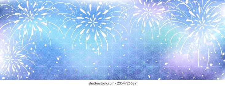 Vector illustration material of fireworks on a blue gradation background