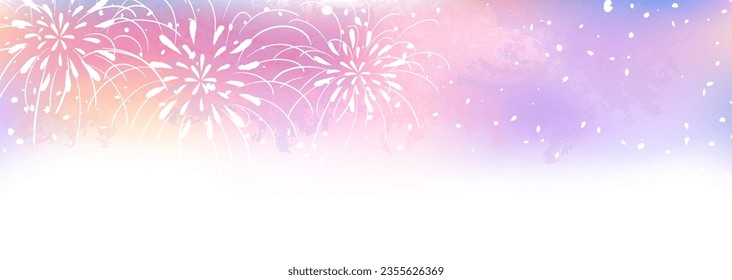 Vector illustration material of fireworks on a pink gradation background like dusk