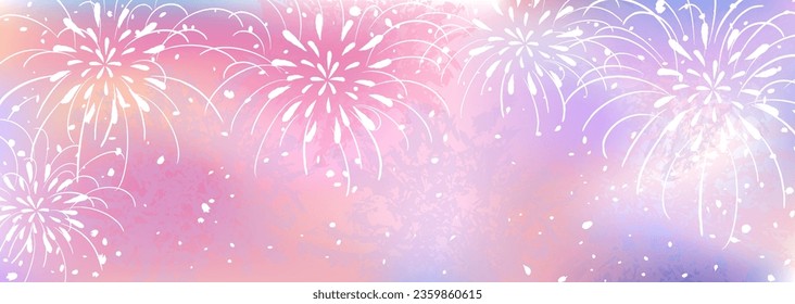 Vector illustration material of fireworks on a pink gradation background like dusk