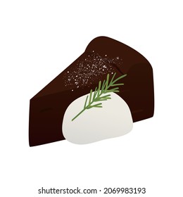 Vector illustration material of gateau chocolate with fresh cream and rosemary.