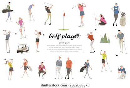 Vector illustration material: golf, people set