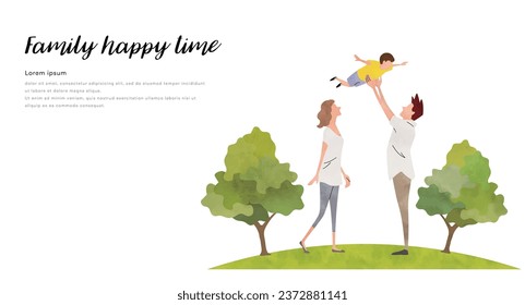 Vector illustration material: happy family, high in the park