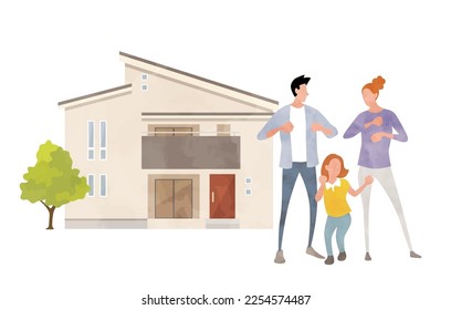 Vector illustration material: house and family, residence