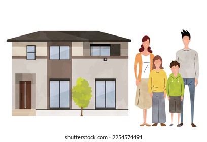 Vector illustration material: house and family, residence