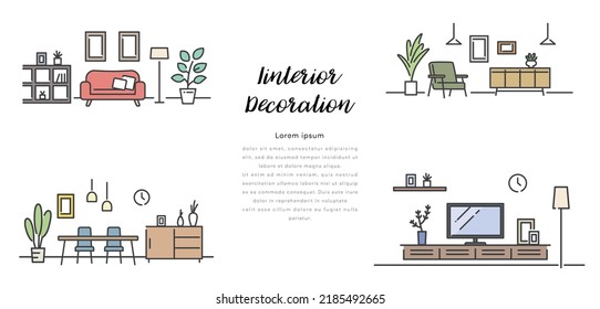 Vector illustration material: indoor interior design, set