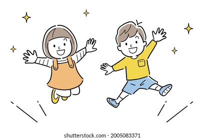 Vector Illustration Material: Jumping kids, boys and girls